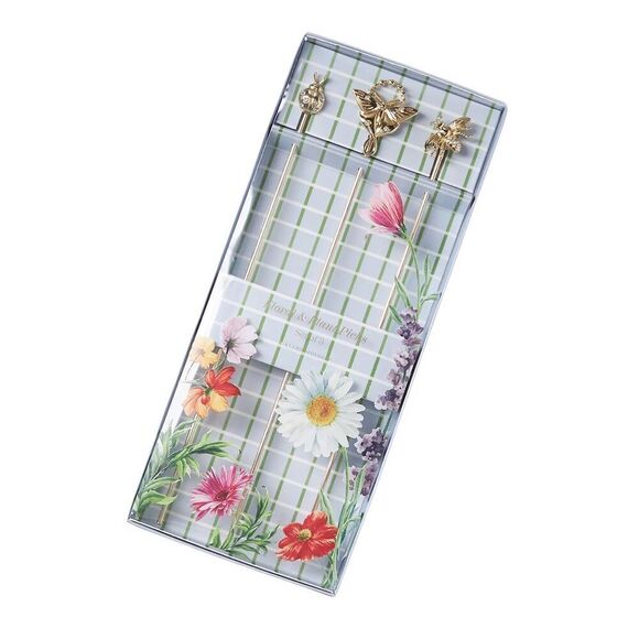 Anthropologie Gold-Toned Metal Bug Bouquet & Pot Picks (Set of 3) Flower Charms - Picture 2 of 3